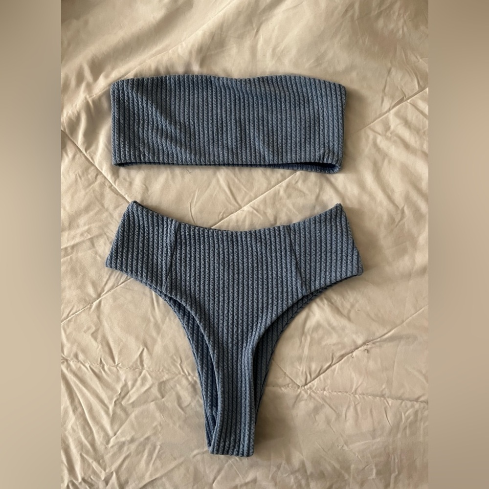 Blue strapless Shein Bikini Set